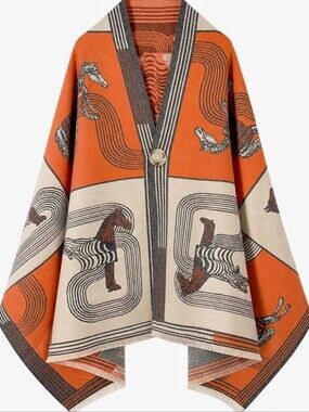 28"×71" Stylish Equestrian Design Soft Shawl Wrap Scarf with Button
